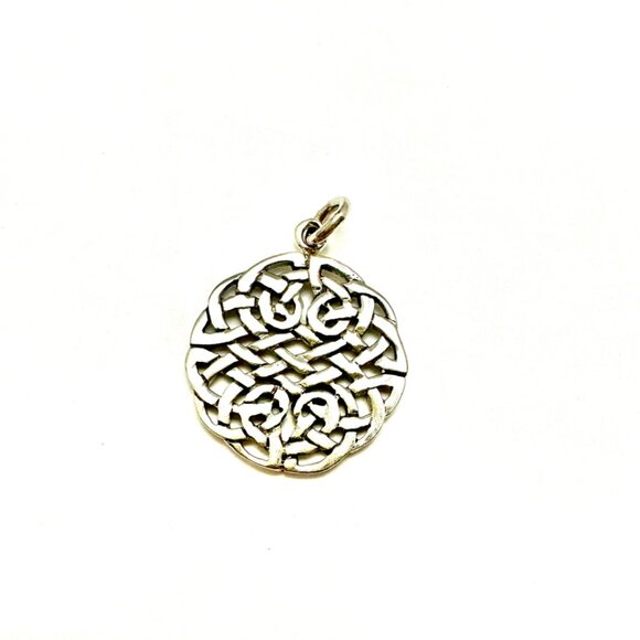 Sterling Silver Irish Celtic Knot Weave CIRCLE Pendant Charm Solid Piece NEW - Picture 1 of 4